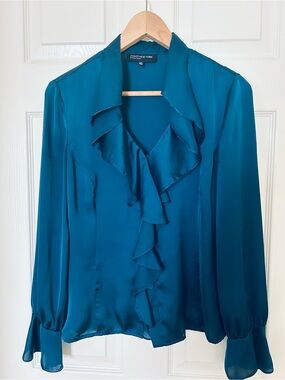 Jones New York Teal Ruffled Blouse